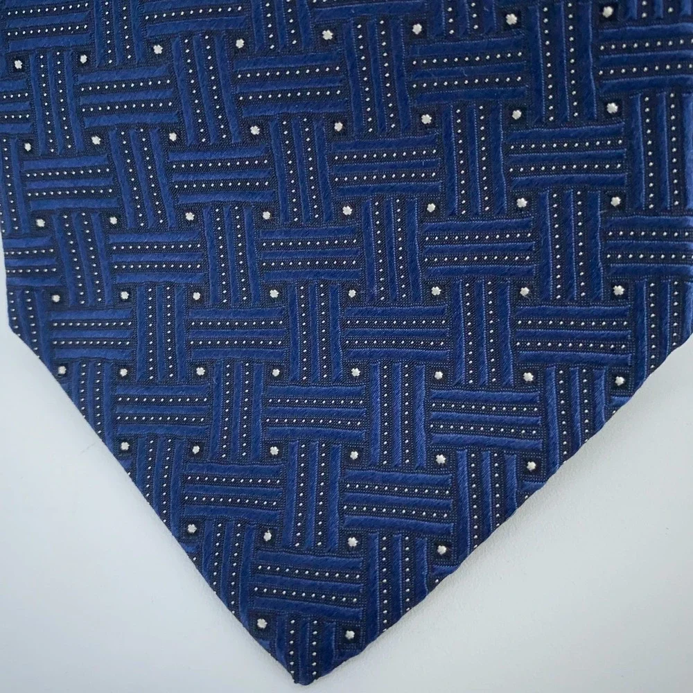 Eton Tie Mens One Size Blue Black‎ Patterned Silk Classic Necktie Italy Made NWT